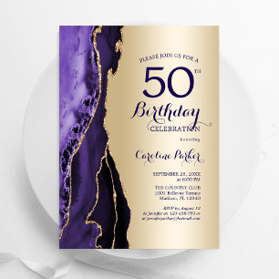 Invitation Elégant Or Purple Agate 50e anniversaire