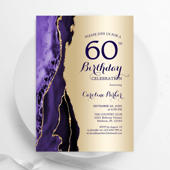 Invitation Elégant Or Purple Agate 60e anniversaire (Créateur téléchargé)