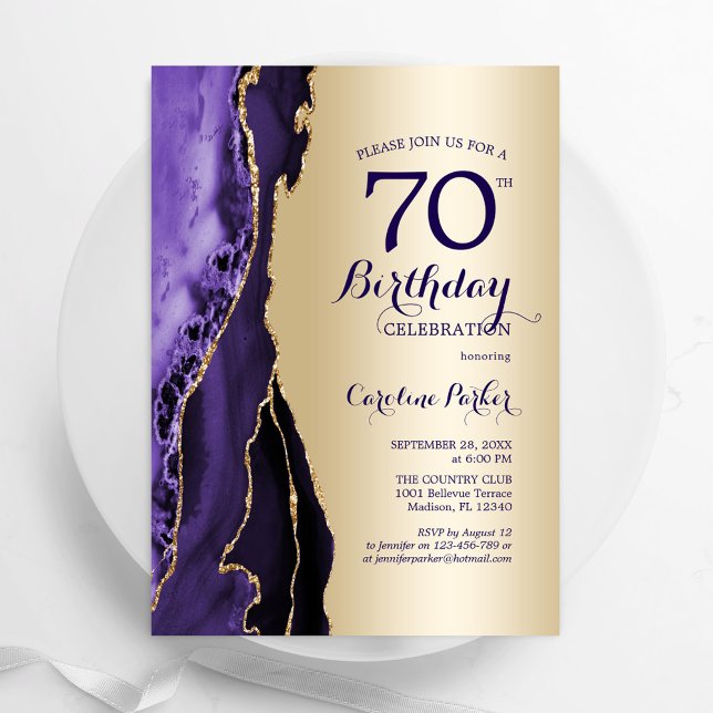 Invitation Elégant Or Purple Agate 70e anniversaire (Créateur téléchargé)