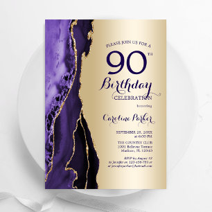 Invitation Elégant Or Purple Agate 90e anniversaire