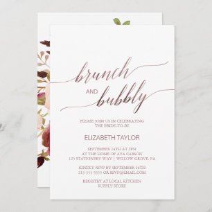 Invitation Élégant or Rose Brunch floral & bulle