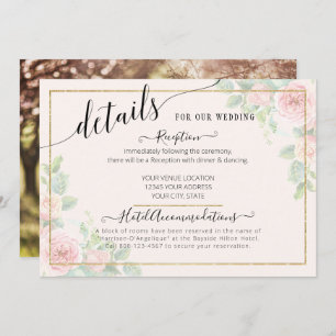 Invitation Élégant or rose floral Script Mariage Détails