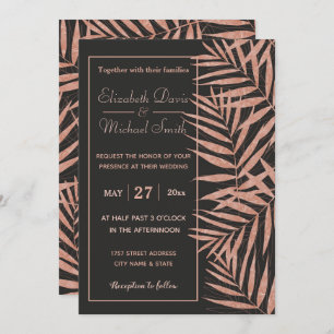 Invitation Elégant or rose Tropical feuille mariage artwork