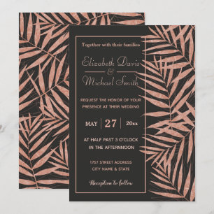 Invitation Elégant or rose Tropical feuille mariage oeuvre