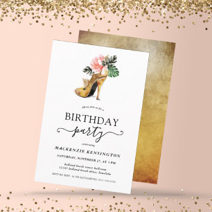 Invitation Elégant or Tropical Floral talons Or Anniversaire