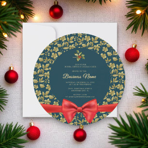 Invitation Élégant or turquoise Noël Business Party Invitatio