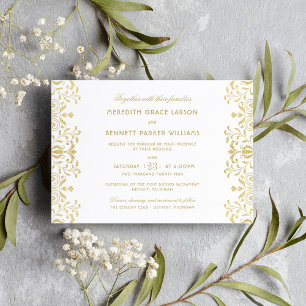 Invitation Élégant or Vintage Mariage glamour