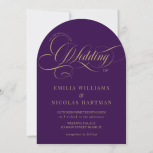 Invitation Élégant Or Violet foncé tout en un Mariage