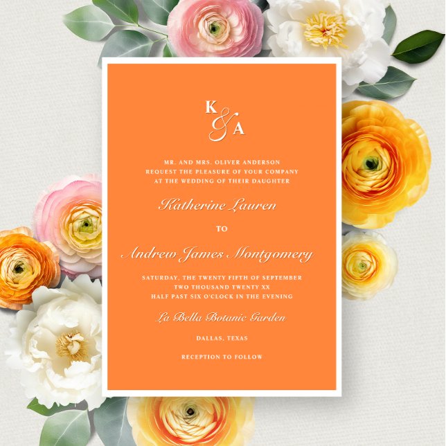 Invitation Élégant orange clair Monogramme Gras Mariage forme (Créateur téléchargé)