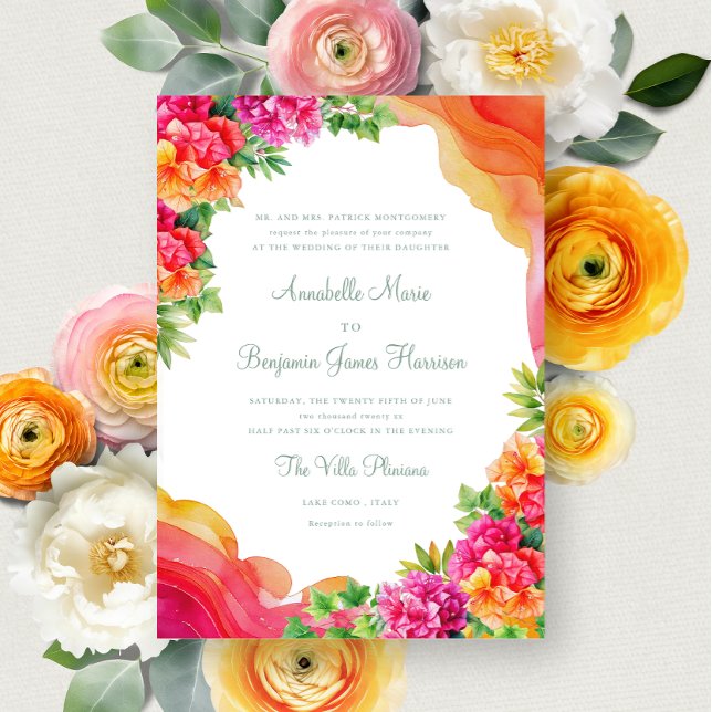 Invitation Elégant Orange Floral Bougainville Italie Mariage (Créateur téléchargé)