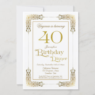 Invitation Elégant Ornate Gold Lace 40e Anniversaire Dîner