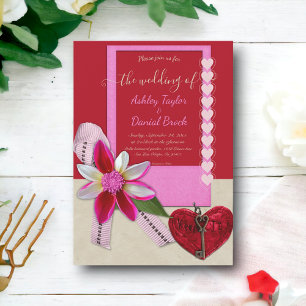 Invitation Elégant Ornate Red Heart Romantique Mariage modern