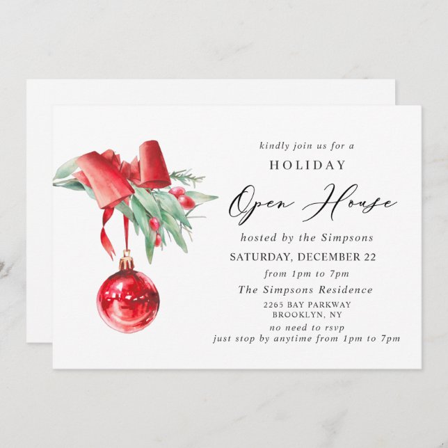 Invitation Élégant ornement NOËL VACANCES OUVERTE MAISON (Devant / Derrière)