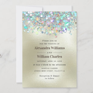 Invitation Élégant Pailleté Brillants Holographique Moderne O