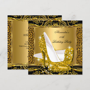 Invitation Elegant Pailleté Or Glamour Talon Haut Léopard 2