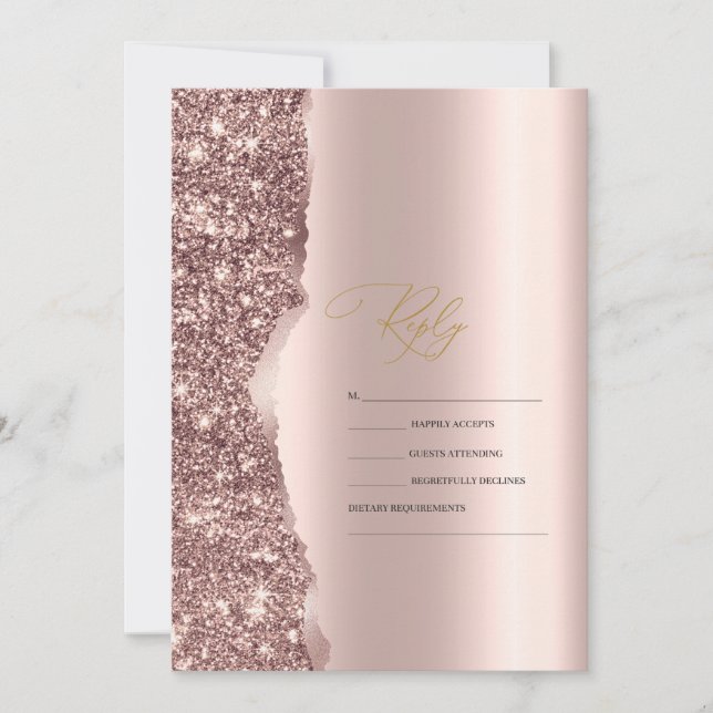 Invitation Élégant pailleté or rose style script RSVP (Devant)