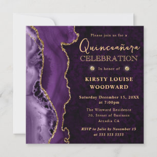 Invitation Élégant Pailleté Violet Or Agate Quinceañera