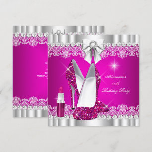 Invitation Élégant Paillettes Luxe Rose Chaud Talons Hauts Ro