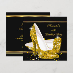 Invitation Elegant Paillettes Or Glamour Talon Haut Noir