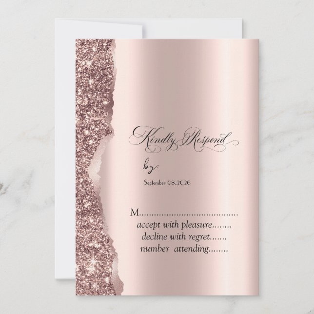 Invitation Élégant paillettes or rose écriture (Devant)