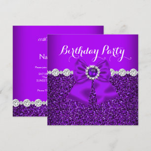 Invitation Élégant Paillettes Violet Perle Diamants Nœud Anni