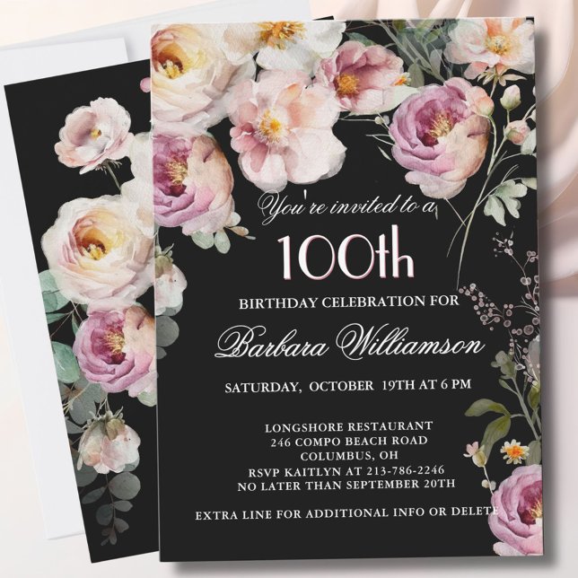 Invitation Elegant Painted Floral 100th Birthday Party (Créateur téléchargé)
