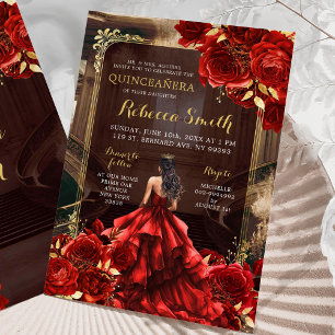 Invitation Elégant Palais Royal Bright Red Roses Quinceañera