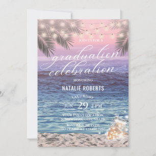Invitation Élégant Palm Beach Mason Jar Lumières Graduation