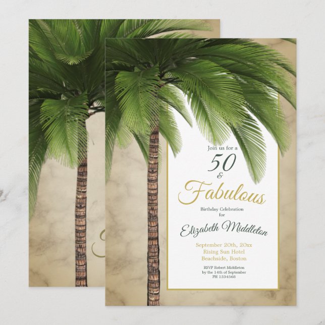 Invitation Elégant Palm Tree 50 et fabuleux Anniversaire mode (Devant / Derrière)