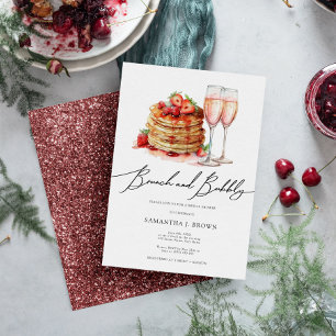 Invitation Élégant Pancakes Parties scintillant rose Brunch n