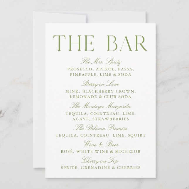 Invitation Élégant panneau de bar de mariage vert sauge et bl (Devant)