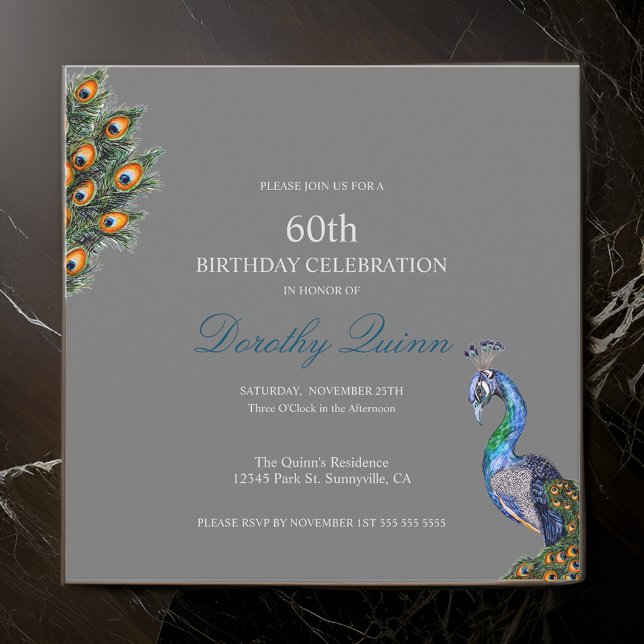 Invitation Élégant Paon Aquarelle Anniversaire (Créateur téléchargé)