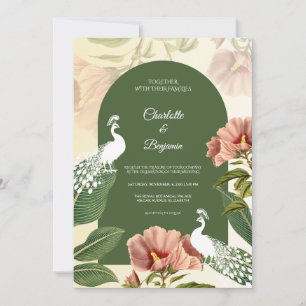 Invitation Élégant Paon Royal Vert Floral Mariage