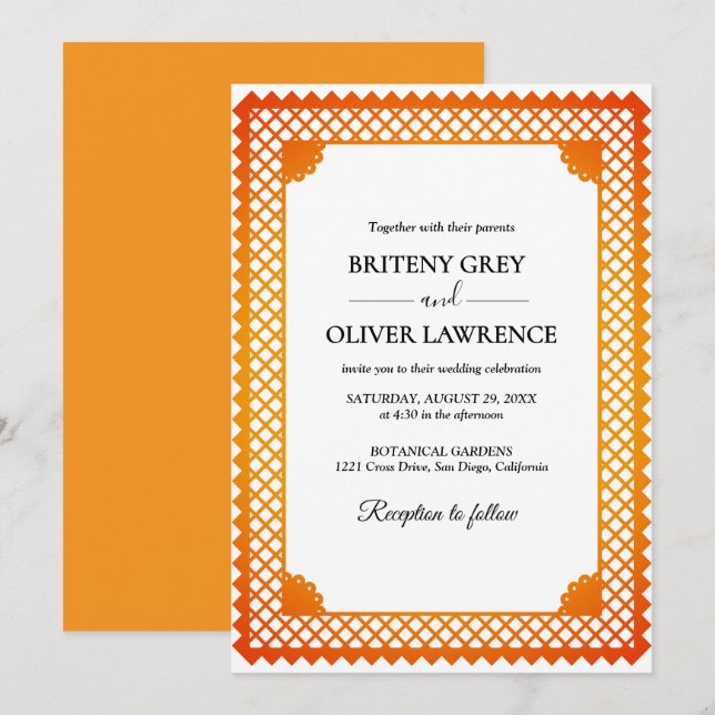 Invitation Élégant Papel Or Picado désherbage (Devant / Derrière)