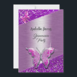Invitation élégant papier parties scintillant brillant violet<br><div class="desc">Célébrez votre 15e anniversaire avec cette invitation branchée de Quinceañera. Le design présente d'élégants papillons roses et violets, avec une parties scintillant brillante à feuille de papier peint. Cette invitation est parfaite pour une célébration sophistiquée et sophistiquée de votre journée spéciale. Vous pouvez le customiser avec vos informations et l'utiliser...</div>