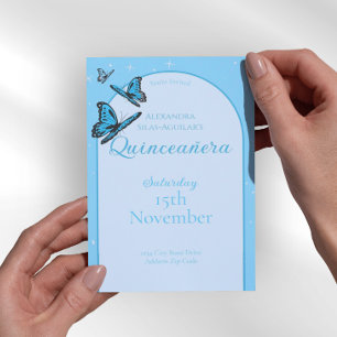 Invitation Élégant Papillon Bleu Clair Quinceañera - Sur mesu