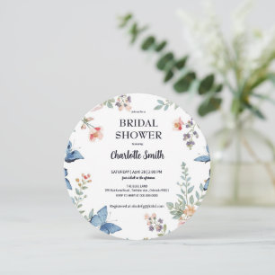 Invitation Élégant papillon bleu de fleur de fleur sauvage co