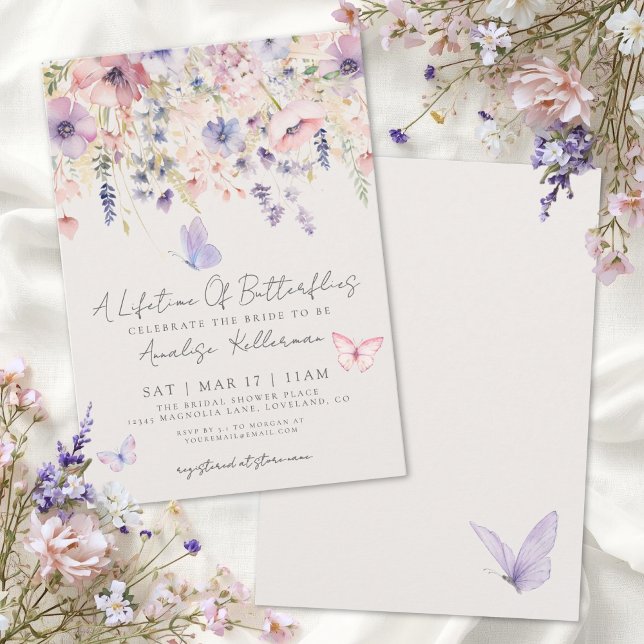 Invitation Élégant Papillon Fleur Mariage (Butterfly Floral Bridal Shower Invitation)