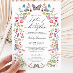Invitation Élégant papillon Fleur sauvage Fête des mariées fl