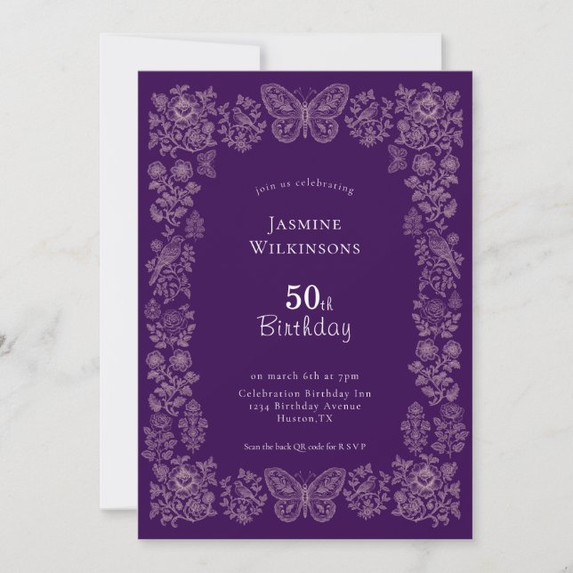 Invitation Elégant papillon floral 50e anniversaire Invitatio (Devant)