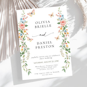 Invitation Élégant Papillon Floral Pastel Jardin Mariage