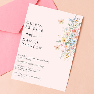 Invitation Élégant Papillon Floral Pastel Jardin Mariage