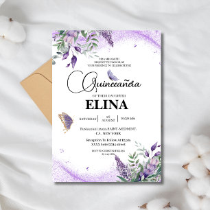 Invitation Élégant papillon lavande Quinceañera Lilac