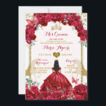 Invitation Élégant Papillon Quince Couronne Rouge Floral Mis<br><div class="desc">Elégant Couronne or rouge Floral Mis Quince Butterfly Invitation Quinceañera 15 Anos,  16e Anniversaire Papillon</div>