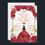 Invitation Élégant Papillon Quince Couronne Rouge Floral Mis<br><div class="desc">Elégant Couronne or rouge Floral Mis Quince Butterfly Invitation Quinceañera 15 Anos,  16e Anniversaire Papillon</div>