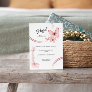 Invitation Elégant Papillon rose pâle Fleur Anniversaire