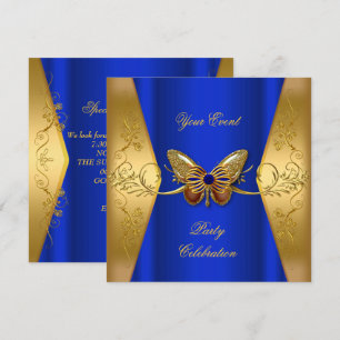 Invitation Élégant Papillon Royal Bleu Or pour Toute Réceptio