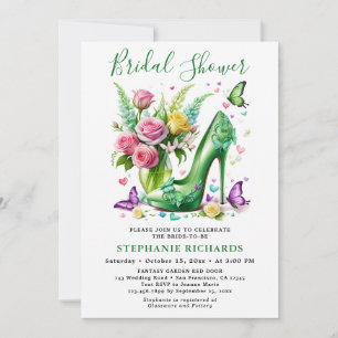 Invitation Elégant papillon vert Fête des mariées de chaussur