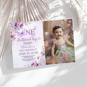 Invitation Élégant Papillon violet 1er anniversaire de fête P