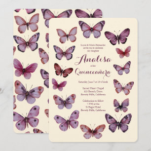 Invitation Elégant Papillons Cadre Quinceañera PERSONNALISÉ